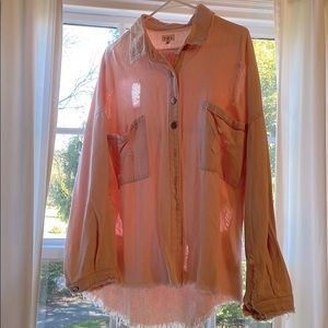 Pink distressed shacket